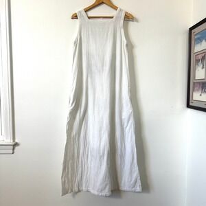 VTG 90s Sleeveless Cotton Maxi Dress S White USA Minimalist Coastal Langenlook